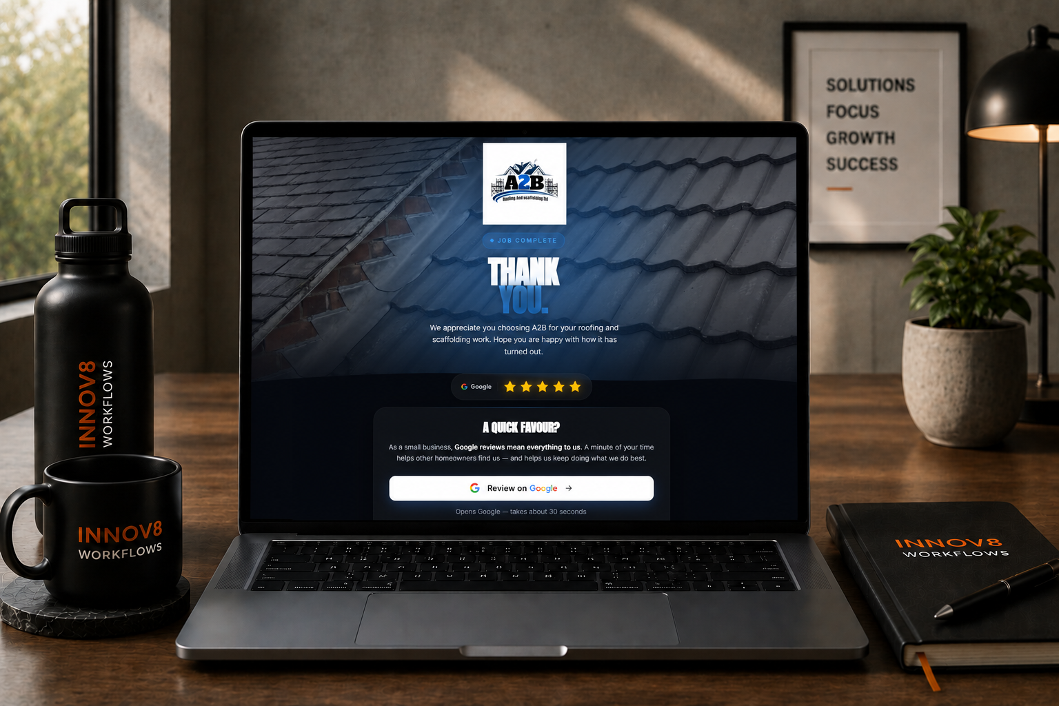 A2B Roofing & Scaffolding review-capture page on a laptop