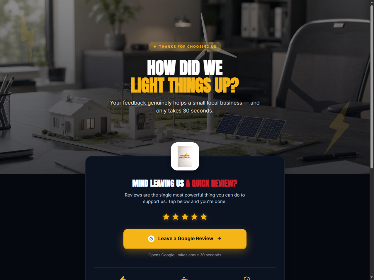 Williams Electrical Google review landing page